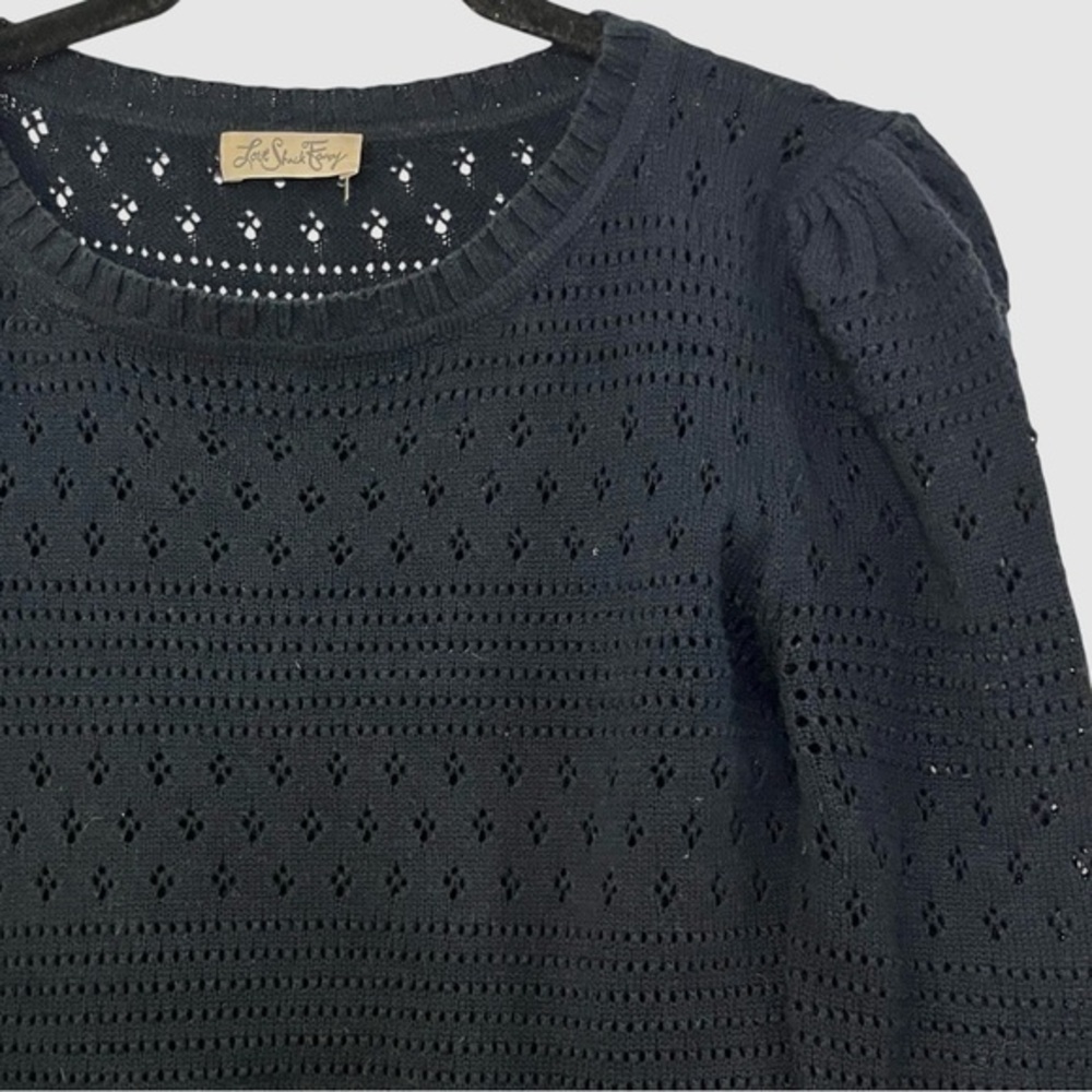LoveShackFancy Navy Pointelle Ruffle Sweater XS Romantic Coquette